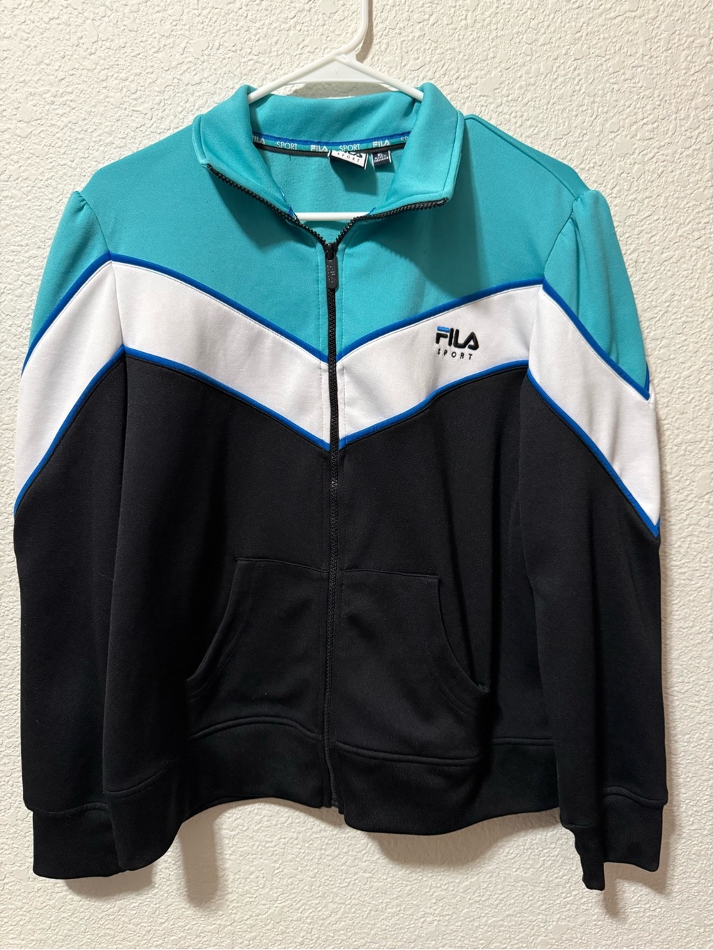 FILA Sport Women’s XL Teal Black White Colorblock Track Jacket